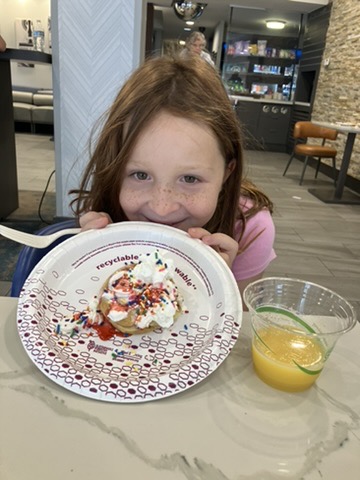 Hotel eating waffles